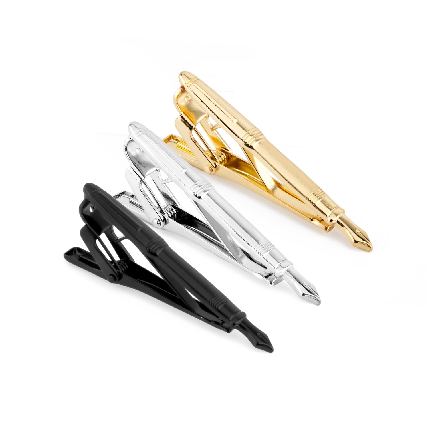 Fashion Tie Pin Tie Clips Set of 3 Gold Silver Black for men in Gift Box-image-21