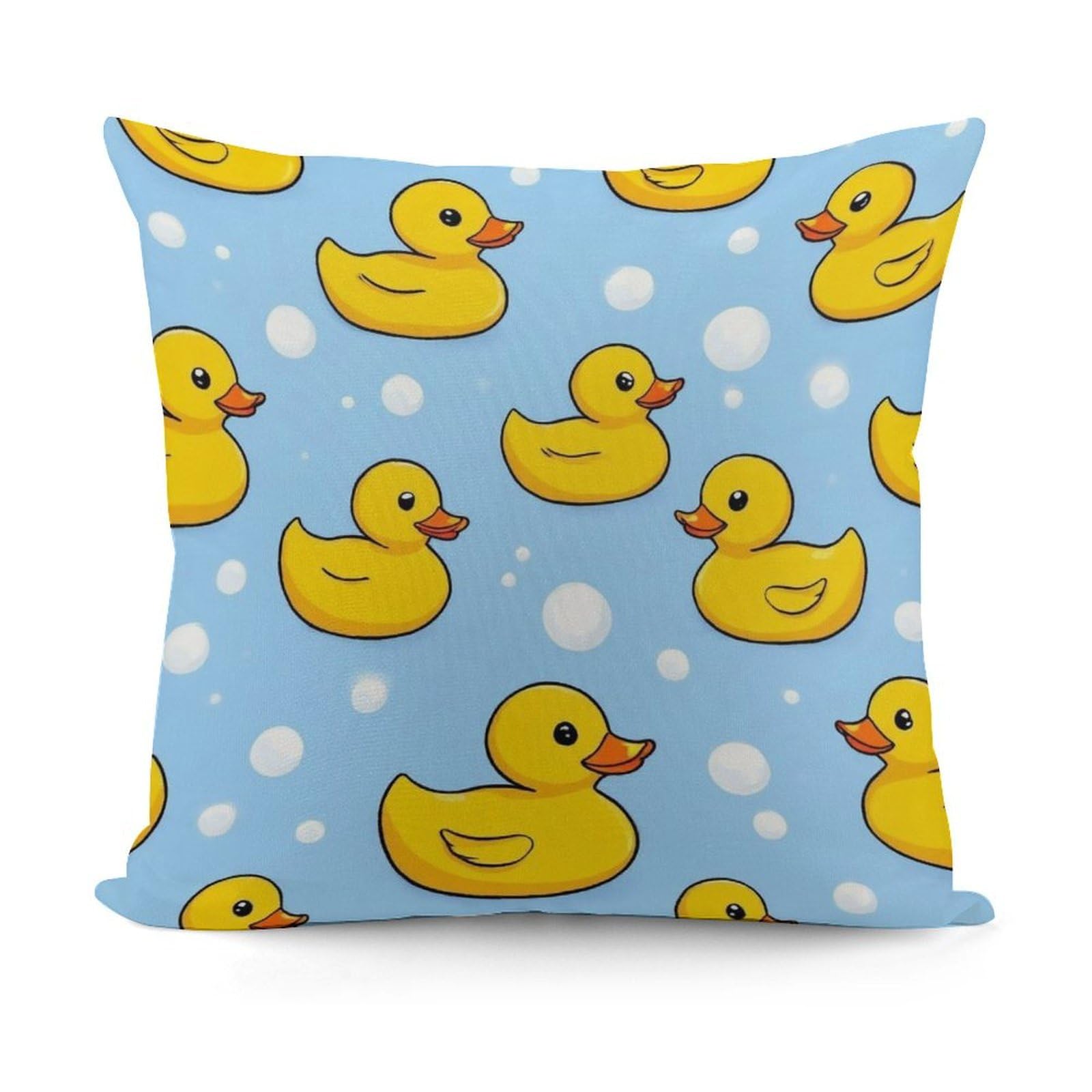 Smazdfxx Picture(514) Unique Pattern Soft Yellow Rubber Ducks Bubbles Blue Plush Pillow Cover With Zipper For Sofa, Couch, Living Room Decorative