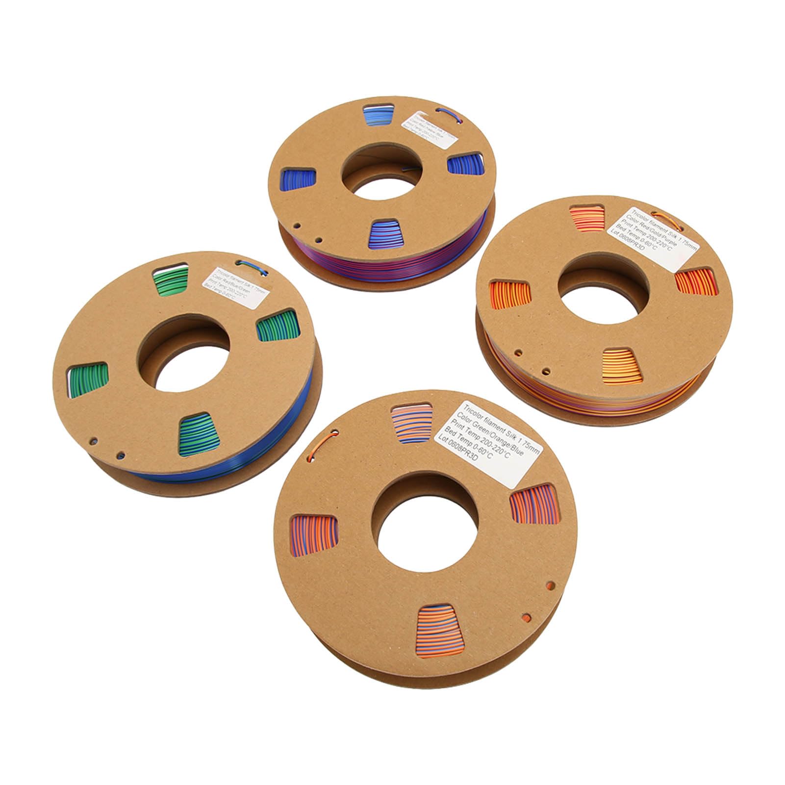 Fyearfly SilkTri-250-4P - Filamento 3D de triple color de 1.75 mm, carrete de PLA de seda, paquete de 4 (4 x 250 g) para modelos suaves y vibrantes, funciona con dispositivos de impresión FDM comunes