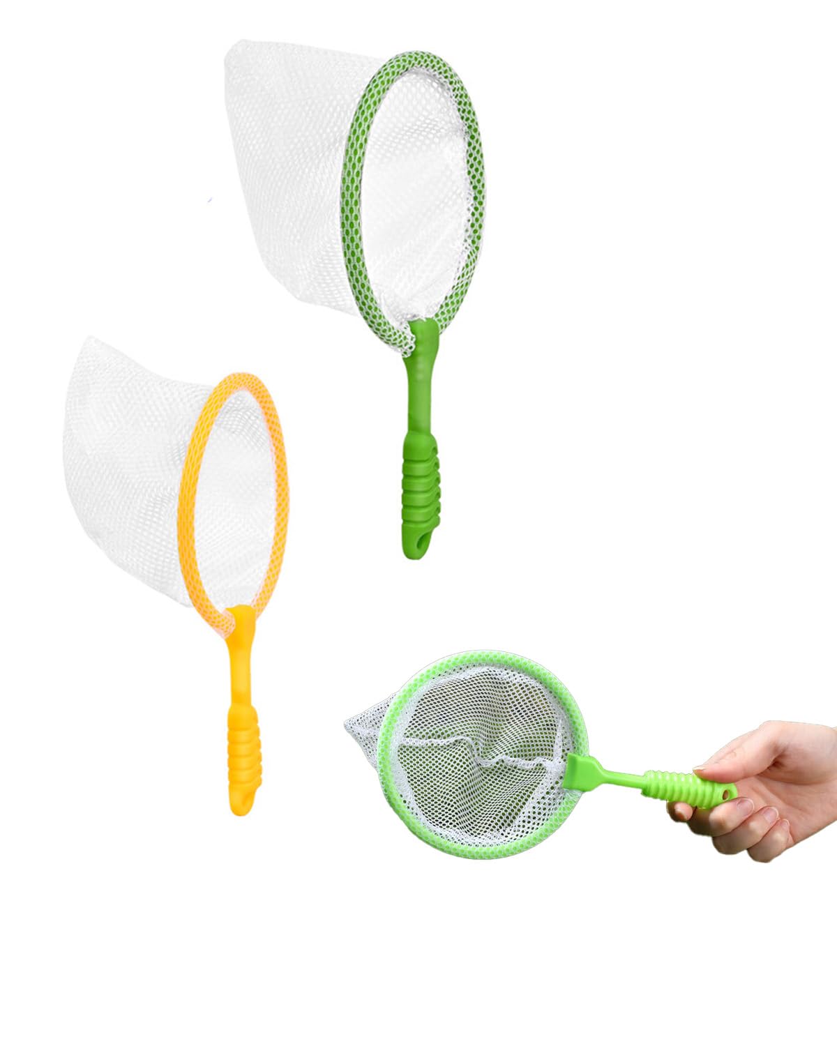Retino da Pesca per Bambini, 2 Pezzi Giallo e Verde, Leggero e Robusto, ideale per Catturare Giochi all'Aperto e Mare.