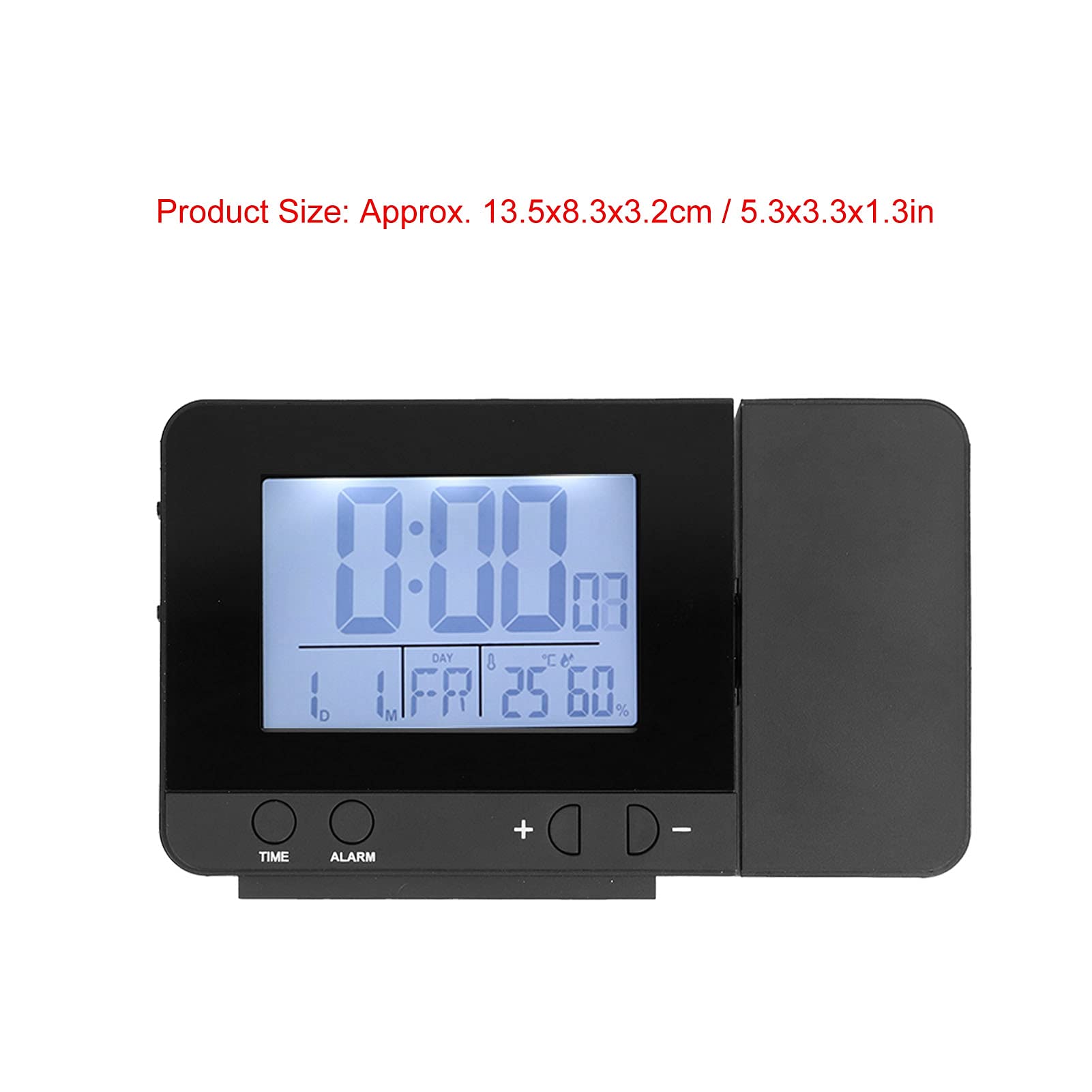 Reloj Despertador de Proyección con Rotación de 180° con Pantalla LED y Termómetro para Uso Doméstico Reloj Digital Compacto (Negra)
