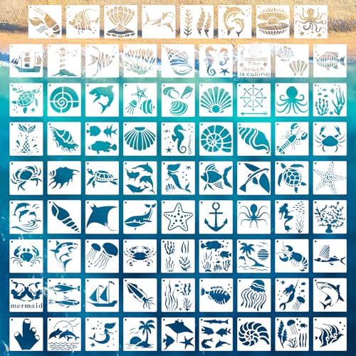 Marine Stencils 80 Pcs 3 Inch Reusable Painting Templates for Crafts