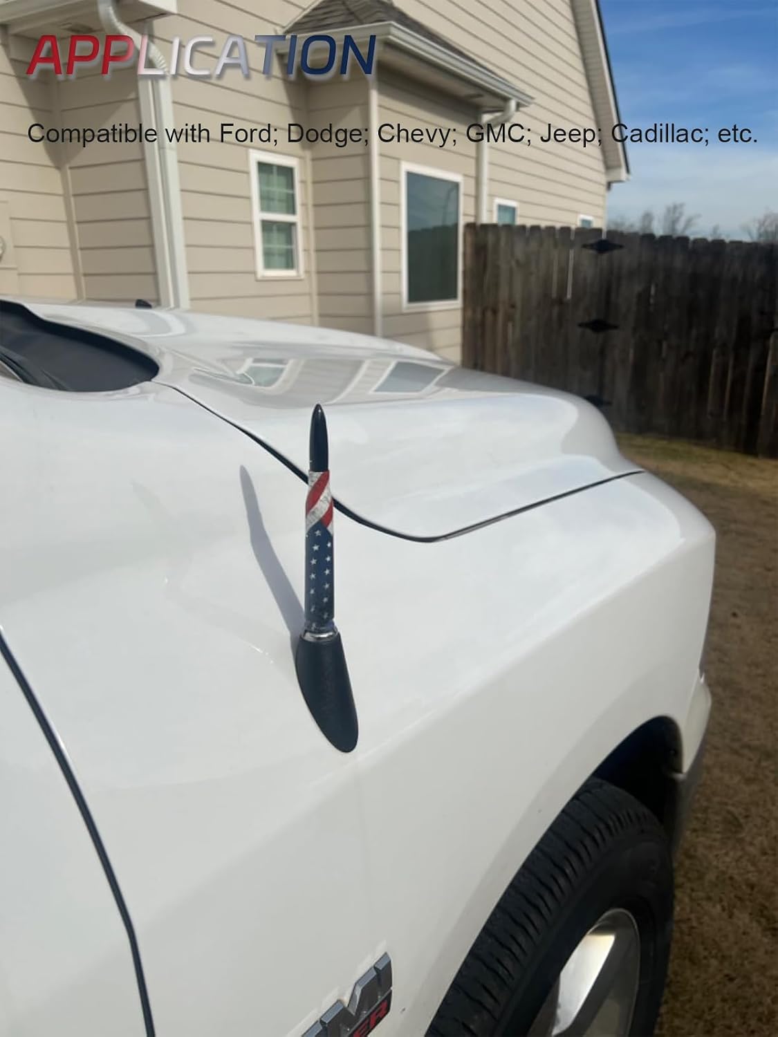 American Flag Bullet Antenna -Universal 50 Cal Aluminum Truck Antenna Compatible with GMC Sierra 1500 Chevy Dodge Ram Silverado 1500, 2500, 3500, Ford F150, F250, F350 Car Truck Decoration