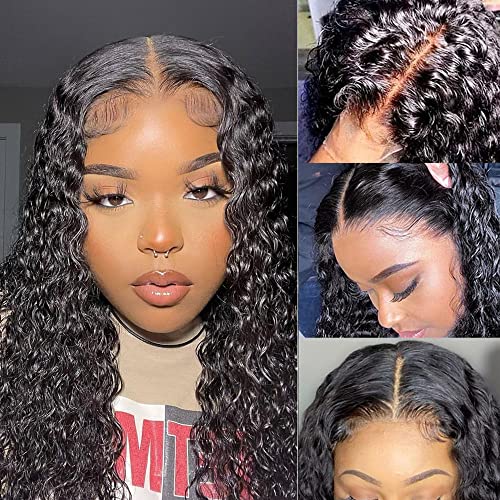 Josblue Wigs Deep Wave Lace Closure Wig Human Hair Wig for Black Women 4x4 Deep Wave Lace Closure Wig150% Density Brazilian Unprocessed Virgin Hair Pre Plucked with Baby Hair