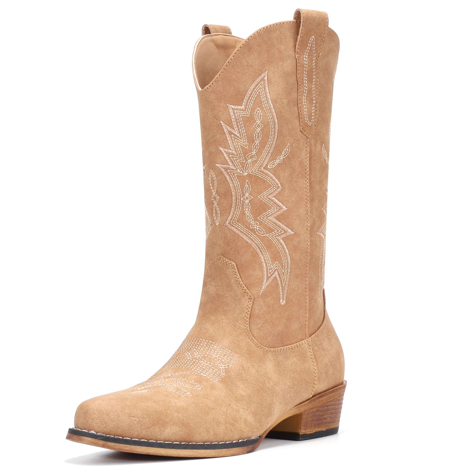 IUV Cowboy Boots For Women Western Boots Cowgirl Boots Pull On Pointy Toe Mid Calf Boots