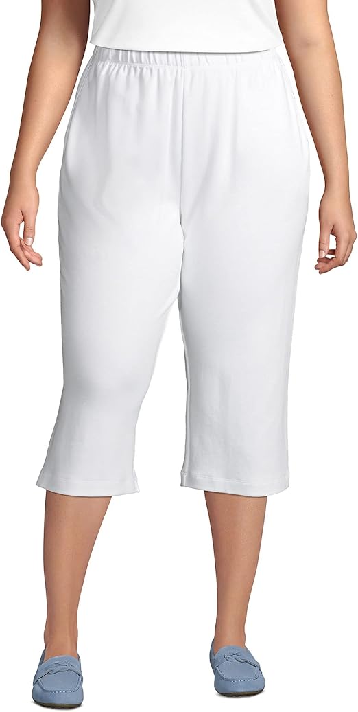 Lands' End Women's Sport Knit High Rise Elastic Waist Pull On Capri Pants