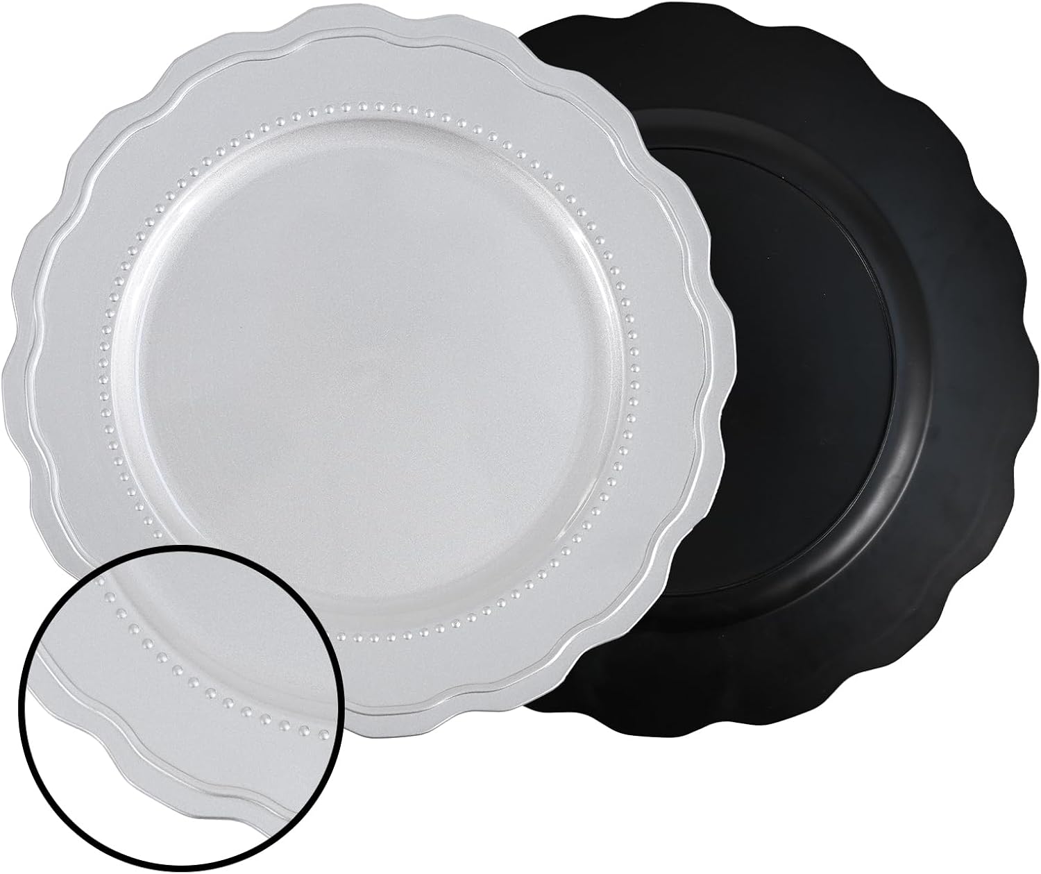 50 Pcs Silvery Charger Plates 13 Inch Plastic Round Plates Acrylic Decorative Plates Suitable for Banquets Parties Weddings