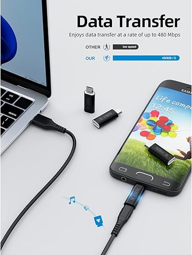Vista 5 de ARKTEK Adaptador USB C a Micro USB, paquete de 4 conectores tipo C hembra a micro USB macho, compatible con carga y sincronización de datos, Negro