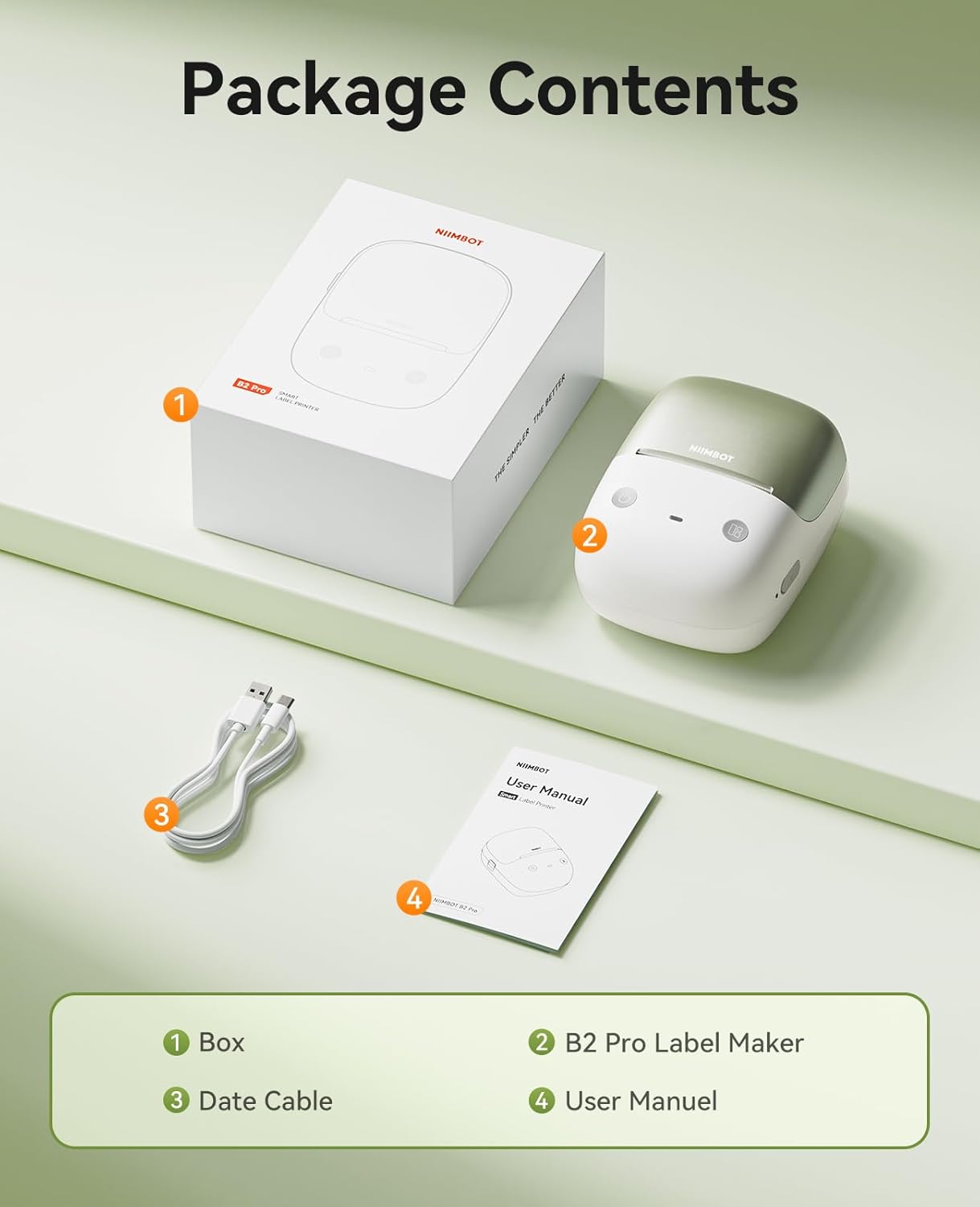 NIIMBOT B2 PRO Label Maker Machine, 300DPI HD Thermal Photo Label Printer, Support Red -Black Dual Color Printing, Sticker Printer for Home, Business and Office, Came with 1 Roll Label,Green