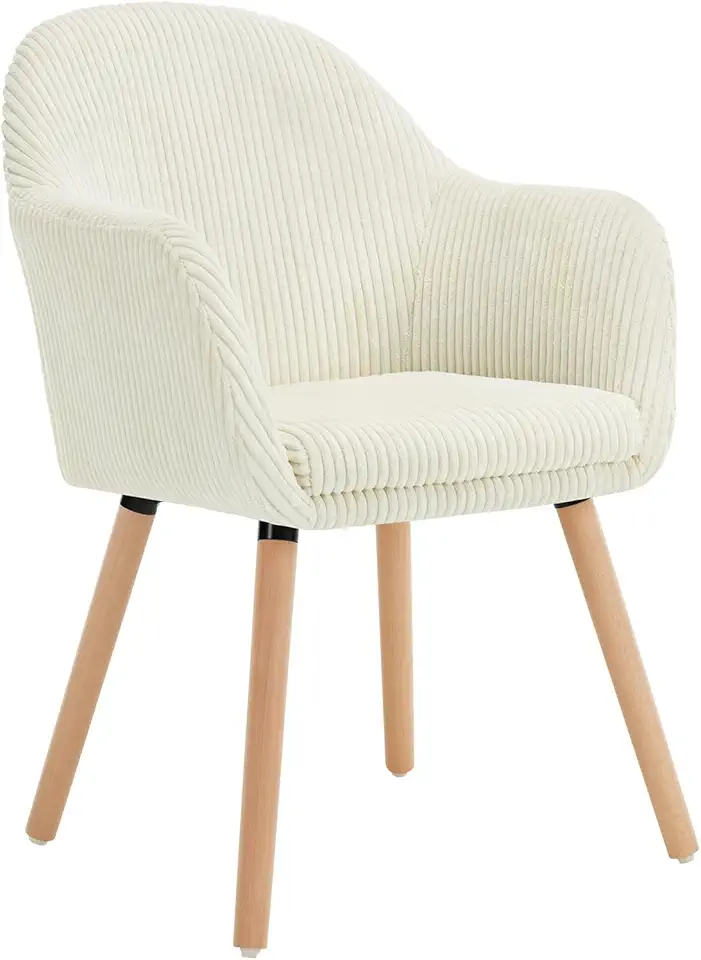WOLTU Chaise de Salle à Manger avec Accoudoir, Chaise Rembourrée avec Pieds en Bois Massif, en Velours Côtelé, Beige, EZS26cm-1