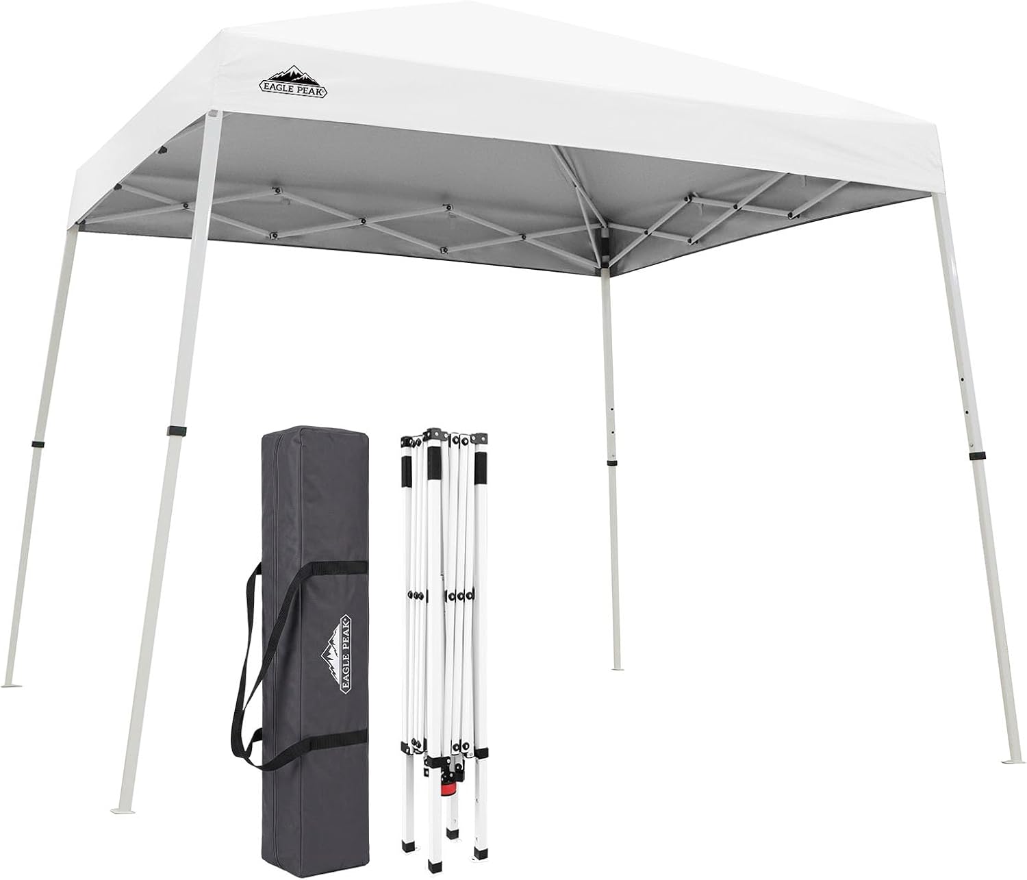EAGLE PEAK 10x10 Slant Leg Pop-up Canopy Tent Easy One Person Setup Instant Outdoor Beach Canopy Folding Portable Sports Shelter 10x10 Base 8x8 Top (White)