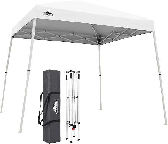 EAGLE PEAK 10x10 Slant Leg Pop-up Canopy Tent Easy One Person Setup Instant Outdoor Beach Canopy Folding Portable Sports Shelter 10x10 Base 8x8 Top (White)