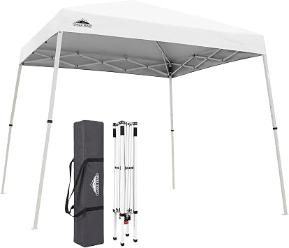 EAGLE PEAK 3m x 3m Slant Leg Pop-up Canopy Tent Instant Outdoor Canopy Easy Set-up Folding Shelter, White