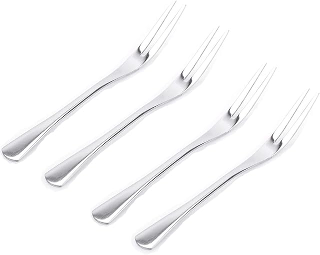 VANRA 4-Piece 5.1in Stainless Steel Cake Fruit Forks Salad Forks Set Cocktail Appetizer Dessert Fork Silver Flatware Set (4 Fruit Forks)