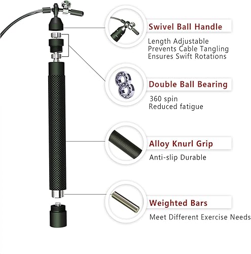 Miniatura 3 de Juego de cuerdas de salto de velocidad con 2 cables de repuesto de acero  Ideal para Crossfit, fitness, boxeo y fácil doble debajo  Cuerdas de salto