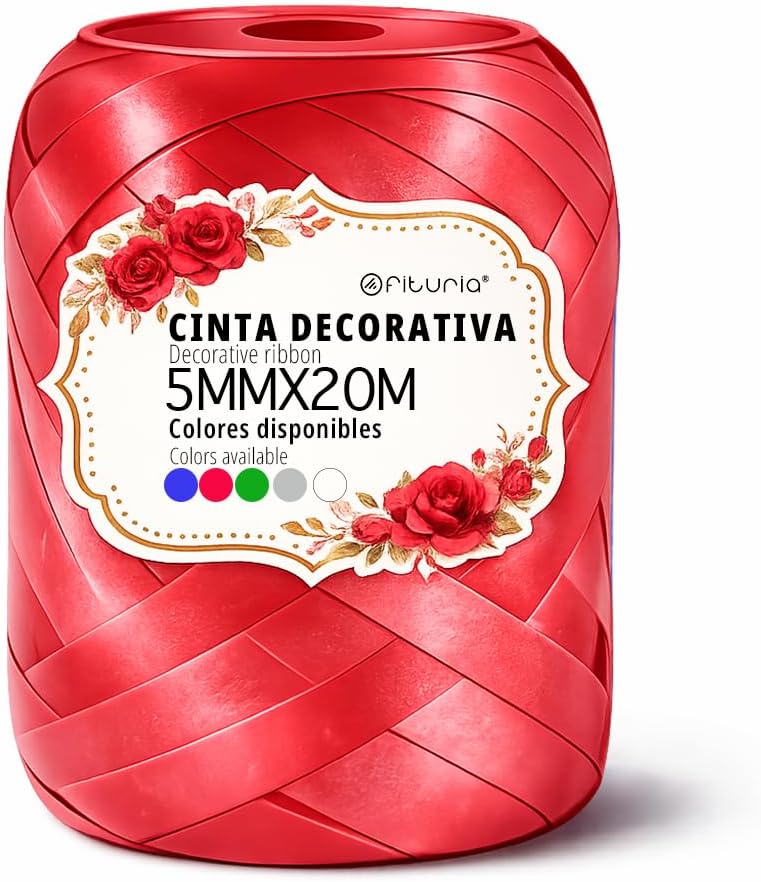 Ofituria Satin Ribbon Decorative Ribbon Red 5 mm x 20 m, Ribbon Roll for Bows, Gift Wrapping, Wedding & Birthday - Shiny Decorative Ribbon for Events, 2 Packs (2 Rolls)