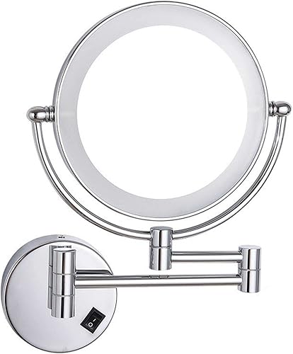 HYDL Espejo de maquillaje extensible de doble cara iluminado, para baño, alimentado por enchufe
