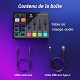 TONOR Audio Interface, Audio Mixer with RGB and Pro-preamp, 6.5mm and XLR Channel, Independent Volume Controls, Instrument Input Supported Soundcard, Suitable for Streaming, Gaming, Recording, TX310 - 8
