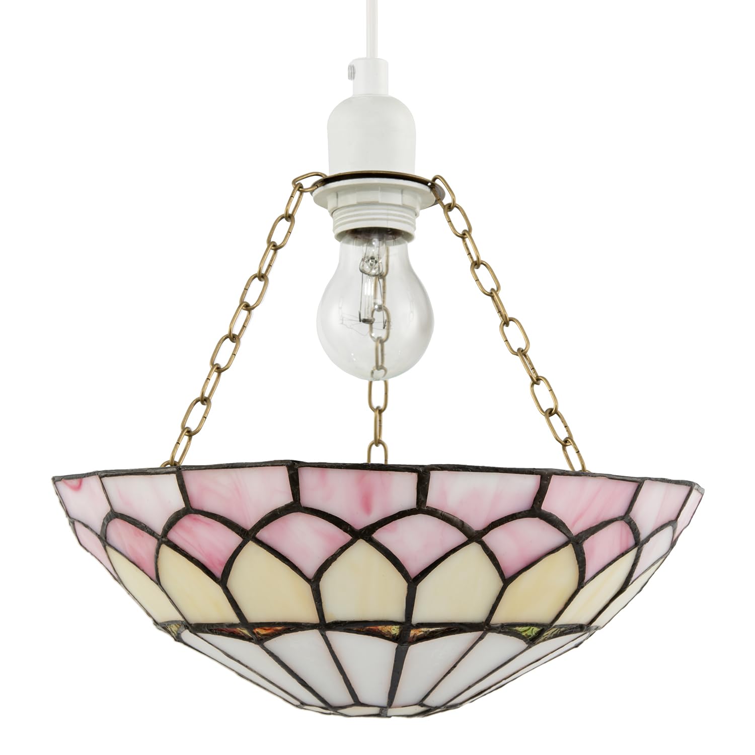 Happy Homewares Pale Pink Stained Glass Domed Tiffany Pendant Light Shade With Chains from B&Q