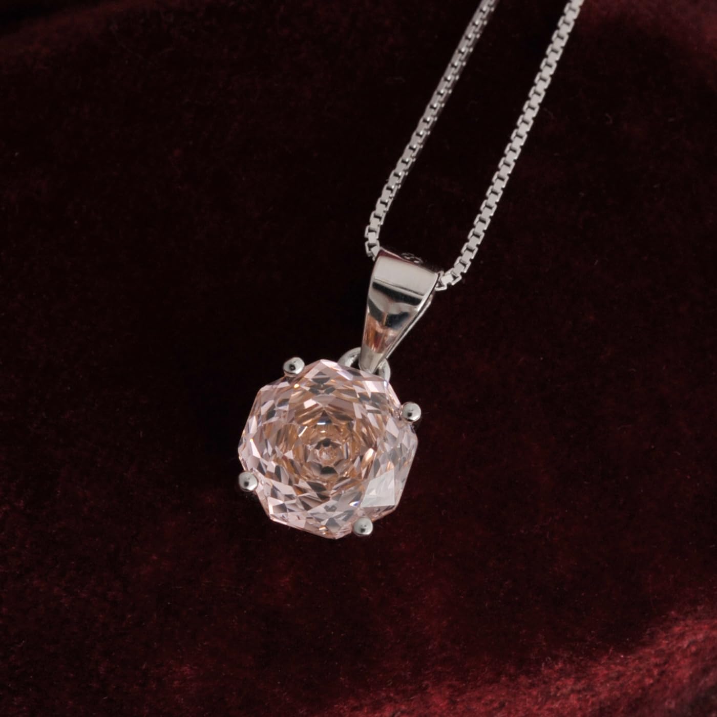 2ct Octagon Cut Morganite & Pink Cubic Zirconia Pendant Necklace - 18 inches 925 Sterling Silver Box Chain for Women, Gift Ready Jewelry - Image 9