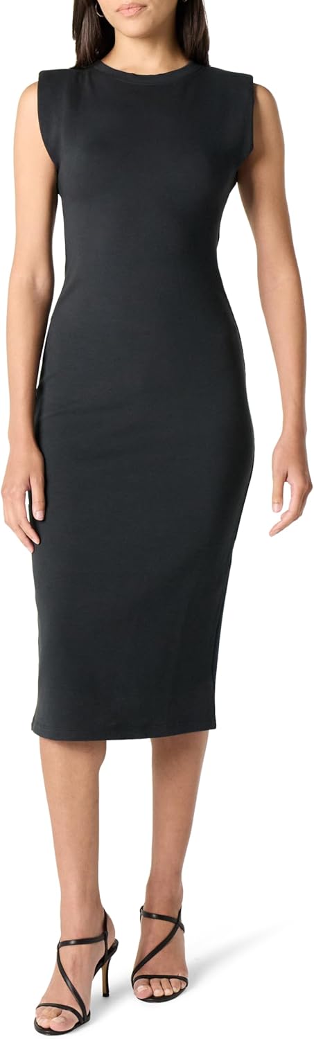 black padded shoulder dress Black Velvet Mock Neck Padded Shoulder Midi Dress *FINAL SALE* – SSYS