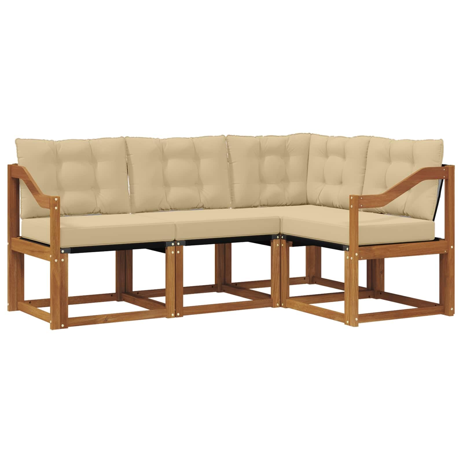 vidaXL Zestaw sof na zewnątrz z poduszką 4 pcs Naturalny i Beżowy, Ogród, nowoczesna sofa na zewnątrz, narożny mebel do patio, wygodne siedzisko na taras, trwały zestaw