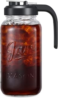 AOZITA 2 Quart Glass Pitcher with Leakproof Lid - 64oz Mason Jar for Juice, Tea, Milk, Iced Coffee - Durable, Fridge Safe