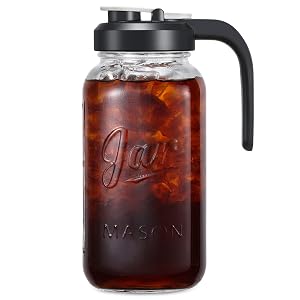 2 Quart Glass Pitcher with Lid - Mason Jar Pitcher with Filter Lid Wide Mouth Jar Leak-proof Water