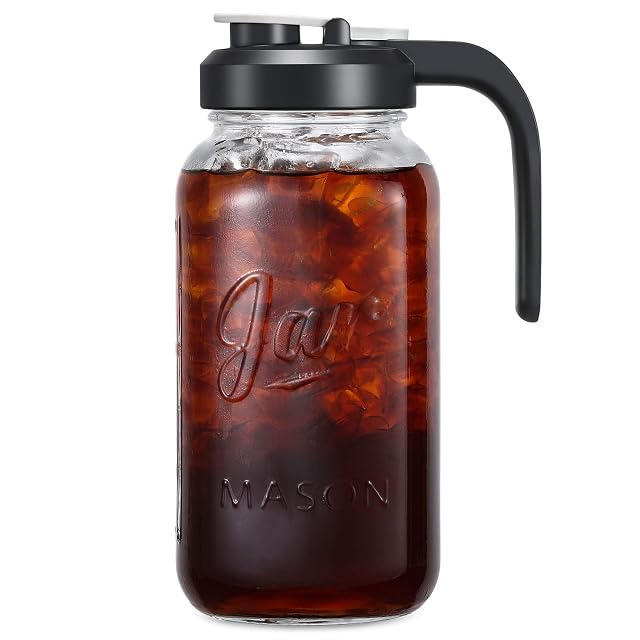 2 Quart Glass Pitcher with Lid - Mason Jar Pitcher with Filter Lid Wide Mouth Jar Leak-proof Water