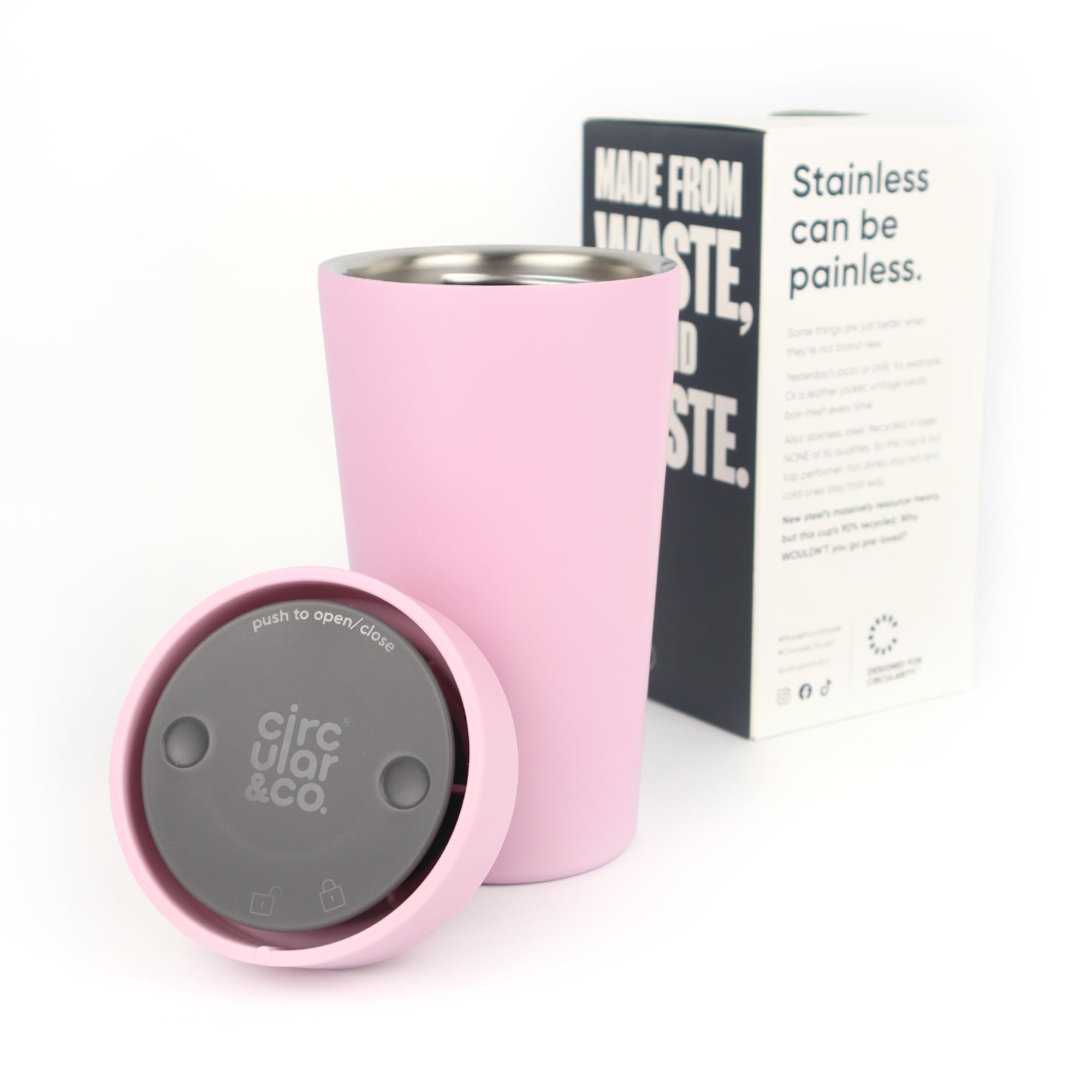 Circular&Co 12oz / 340ml Stainless Steel Travel Mug – Reusable Coffee Cup – Double Wall Insulated, Leakproof & Sustainable Cup for Hot or Cold Drinks - Dusk Pink