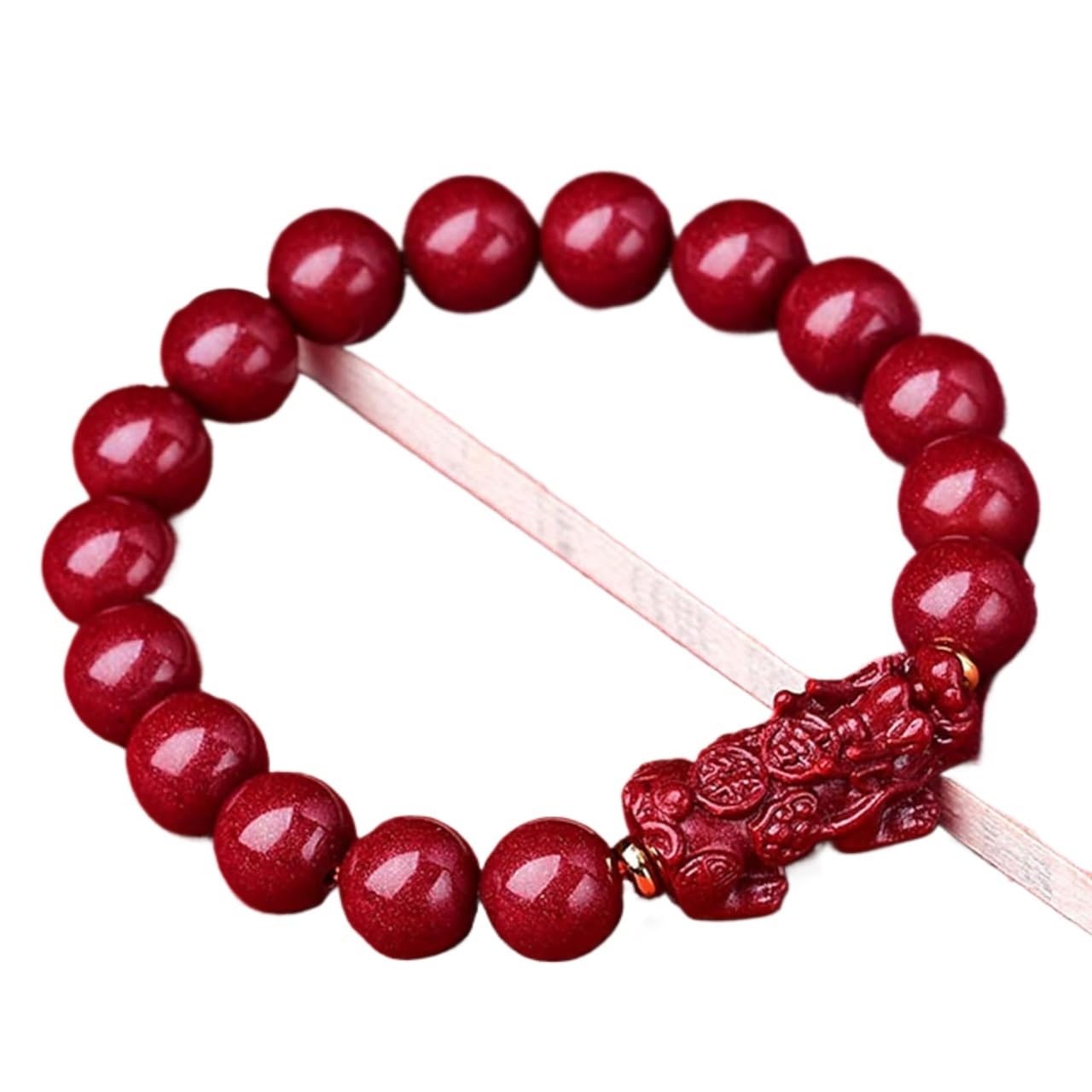 Nzpost Women's Red_12mm Bracelet, Natural Cinnabar Bracelet Dragon Bracelet Good Luck Amulet Roundcrystal Beaded Bracelet C