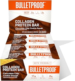 Chocolate Chip Cookie Dough Collagen Protein Bars, Pack of 12, Keto-Friendly Snack with MCT Oil, Grass-fed Collagen, No Added Sugar