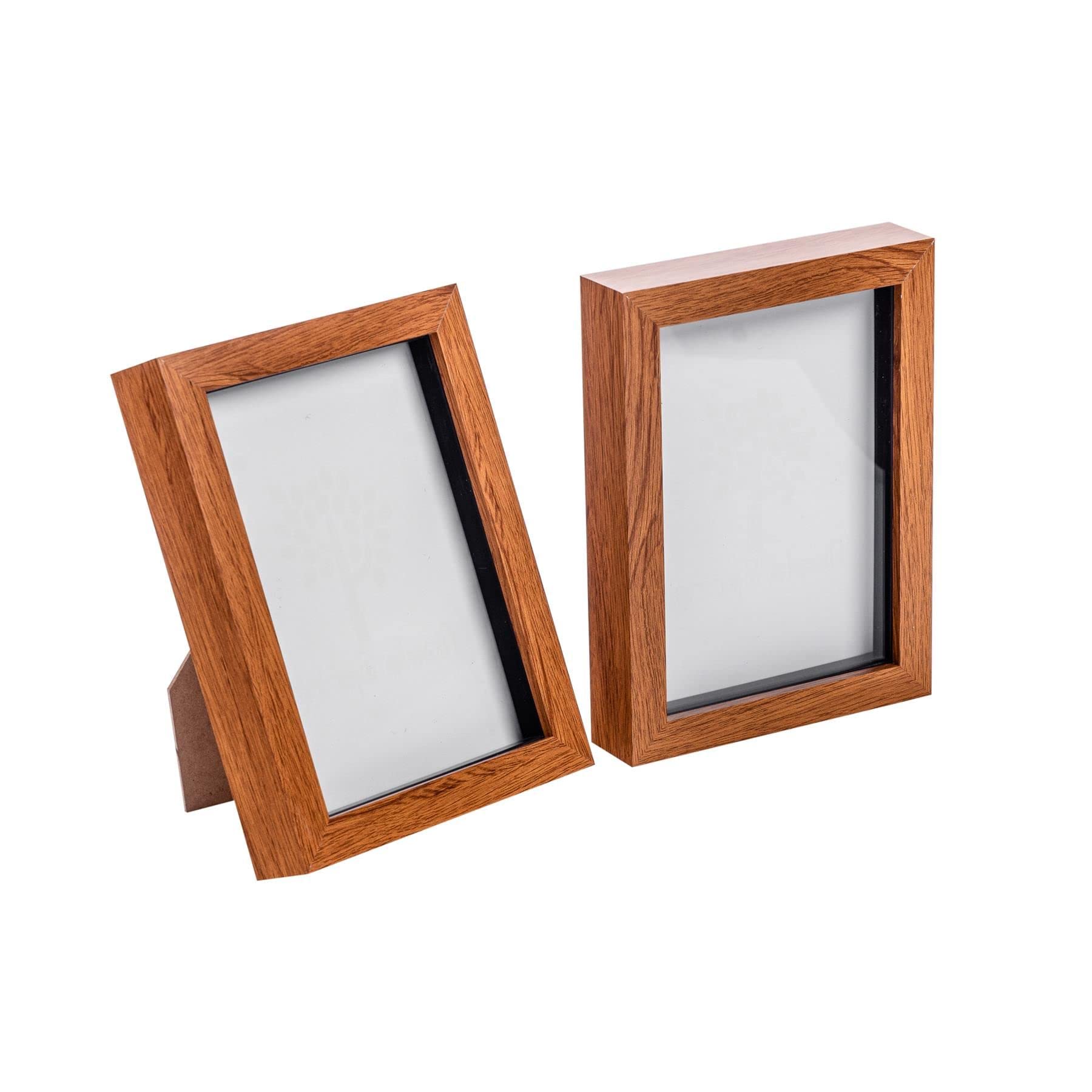 Nicola Spring 3D Shadow Box Photo Frames - 5 x 7 (12 x 17cm) - Pack of 2 - Dark Wood 3D Photo Frame 3D Box Picture Frame Box Portrait Display Case for Crafts, Keepsakes, Wedding, Graduation