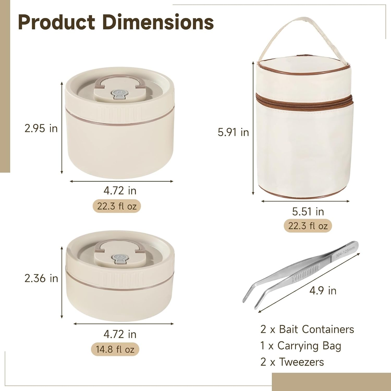 2 Pcs Fishing Bait Containers, Insulated Stainless Steel Worm Storage Box Set with Carrying Bag & Tweezers, Small (14.8 oz) & Large (22.3 oz) for Outdoor Fishing image 4