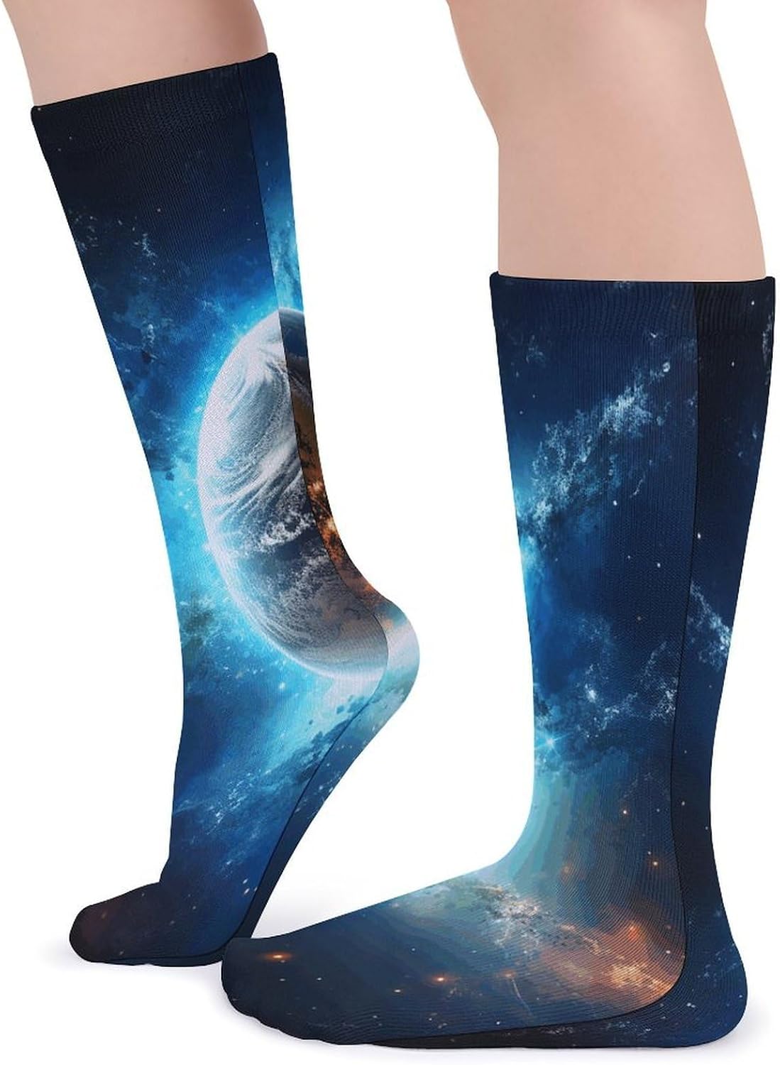 Blue Earth In The Space Crew Socks Soft Thermal Socks | Socks for Men Women-Casual Wicking,High Stocking for Sports Running-Long Thin Tube Sports Breathable