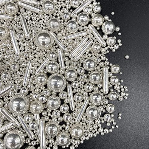 Sprinkles Silver Pearl Sugar Candy Mix Size Baking Edible Cake Decorations Cupcake Toppers Cookie Decorating Ice Cream Celebrations Shaker Jar Wedding Shower Party (120g 4.2oz)