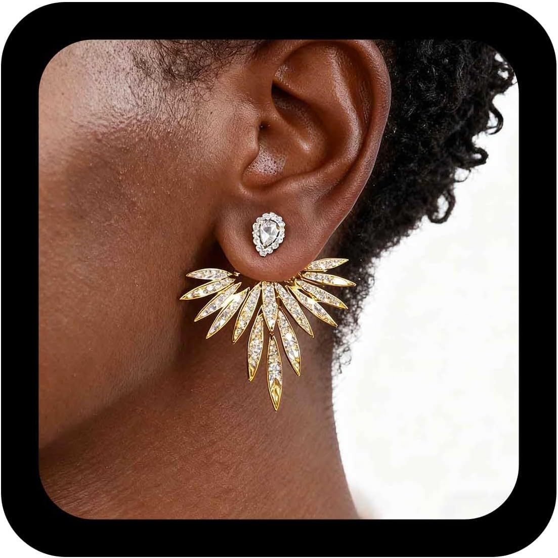 Andelaisi Boho Crystal Wing Ear Jacket Earrings Vintage CZ Angel Wing Earrings Gold Feather Wing Earrings Personalized Guardian Angel Stud Earrings Jewelry for Women