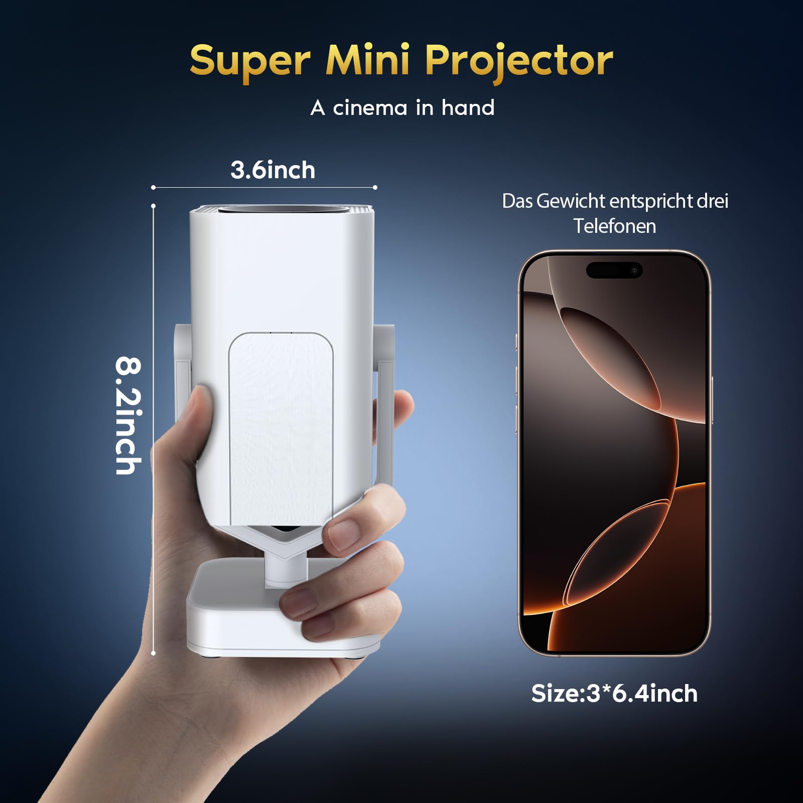 [E-Focus/Auto Keystone] Mini proiettore, Rotazione 210°, Proiettore Portatile Full HD 1080P supporta, Bluetooth WiFi6 AKATUO projector Portatile da esterno/TV Stick