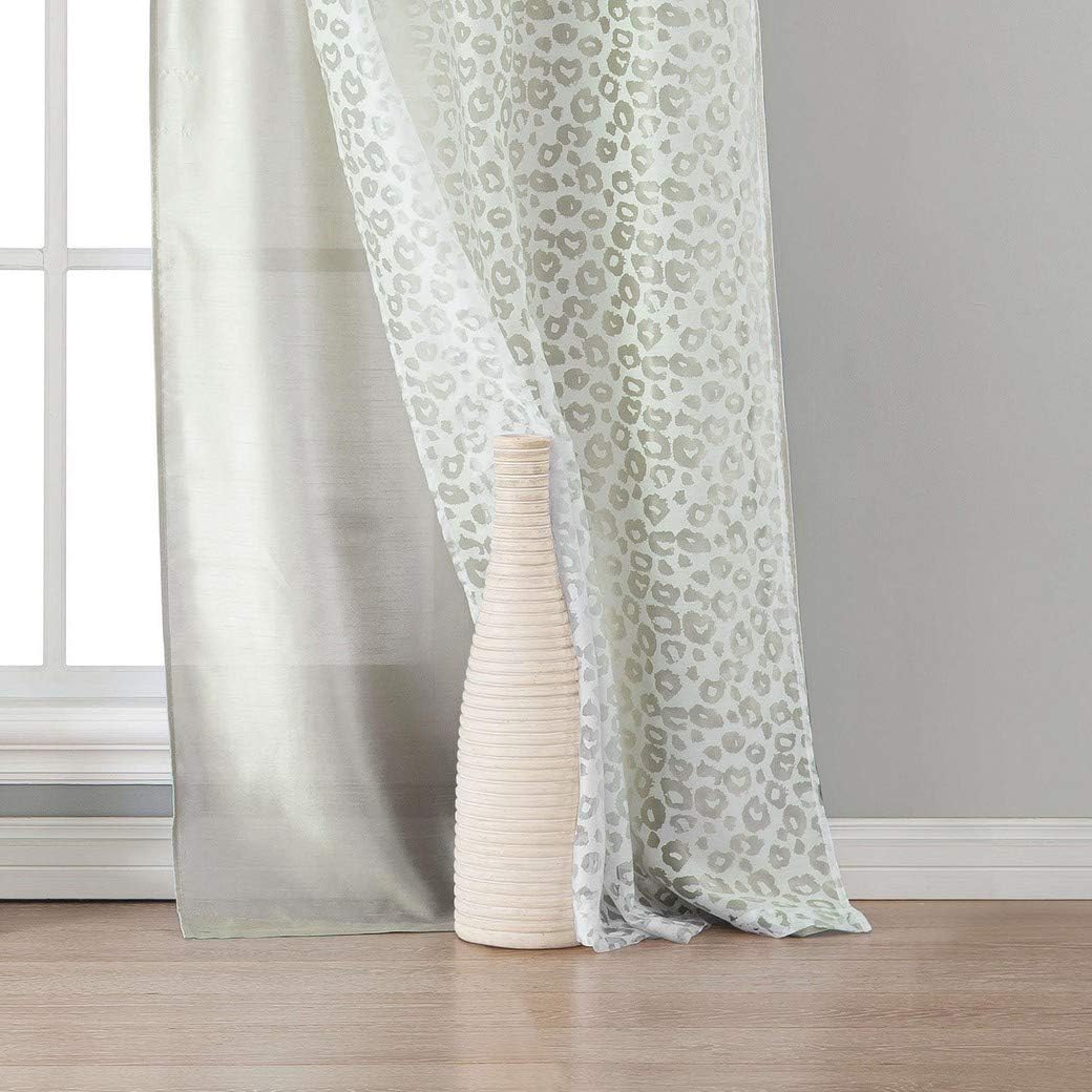 Home Maison Leoc 4 Piece Floral Burnout Sheer Grommet Top Window Curtain Drape Set for Bedroom, Livingroom, Kids Room, Children, Nursery-Assorted Colors, 37 x 84 Inch, Overcast