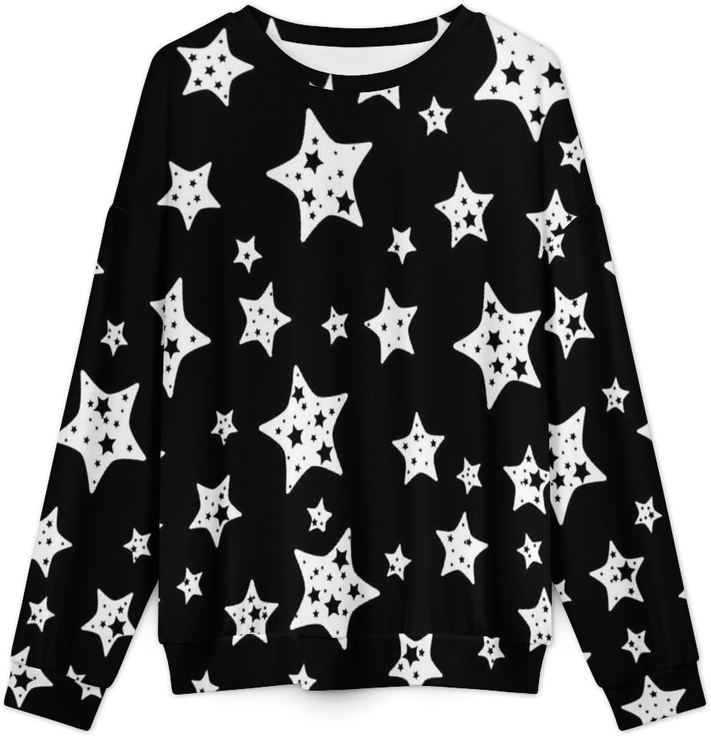 Black And White Star Pattern Men's Sweatshirt Crewneck Pullover Long Sleeve T Shirts Top