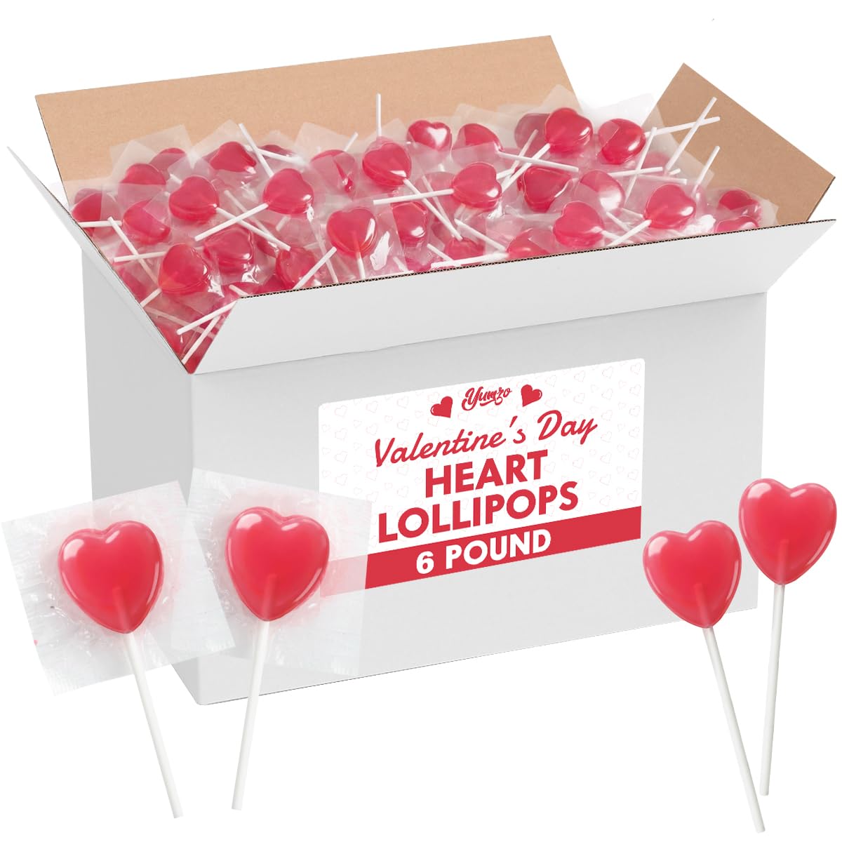 Yumzo Heart Shaped Lollipops, 6lb Pack of Valentines Candy Individually Wrapped, Ideal Valentines Suckers Bulk for Classroom Exchanges, School Parties, Perfect for Sharing with Friends and Classmates(Approx 220 pcs)
