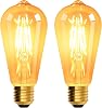 2 Pack E27 Vintage LED Light Bulbs, ST64, 4W, 220-240V, 2700K Warm White Glow, Amber Glass, Edison Screw in Light Bulb