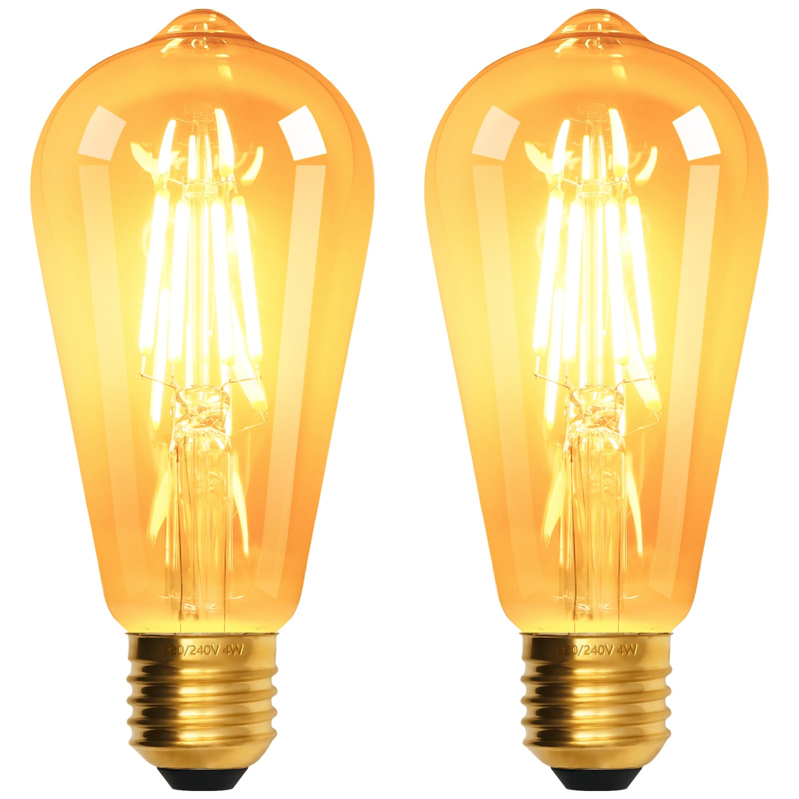 Terafeels 2 Pack E27 Vintage LED Light Bulbs, ST64, 4W, 220-240V, 2700K Warm White Glow, Amber Glass, Edison Screw in Light Bulb โ image 1