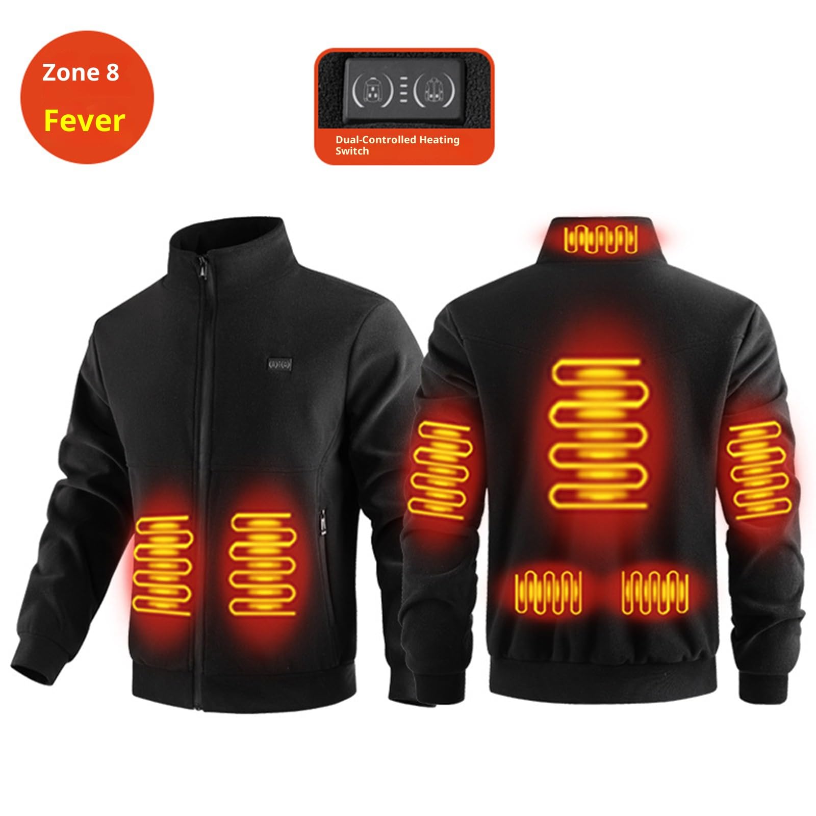 Greabuy Chaqueta de forro polar con calefacción recargable con paquete de batería, chaquetas térmicas de 8 zonas con cuello térmico para mujeres y hombres, abrigo térmico eléctrico suave