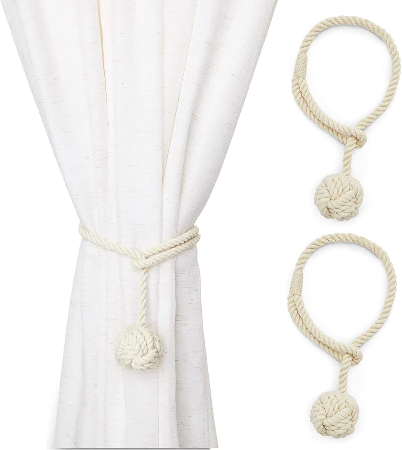 Juvale Beige Rope Curtain Tiebacks, Holdbacks for Drapes (20 Inches, 2 Pack)