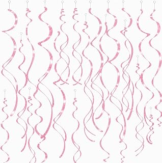 30Pc Pink Party Hanging Swirls Decorations Valentine Birthday Ceiling Decor | Twin Tails Pink Ceiling Swirl Foil Decoration, Hanging Plastic Streamer Themed Swirl Party for Wedding, Baby Shower, Carnival