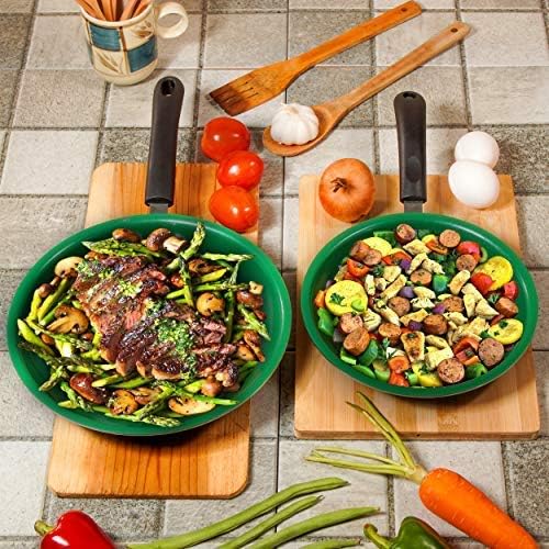 Chef's Star Ceramic Nonstick Frying Pan Set, Scratch-resistant, Induction Compatible, Dishwasher Safe, 10 inch and 8 inch Green Pan with Black Handle