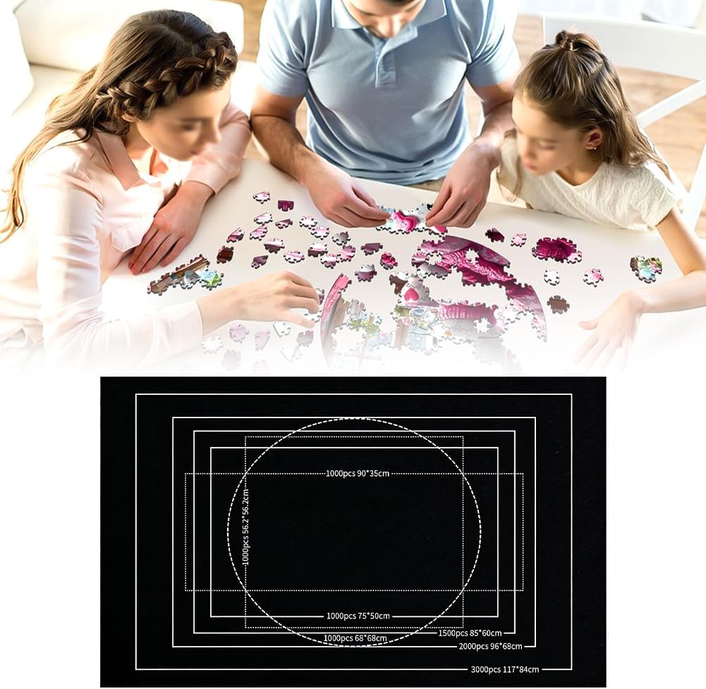 Jigsaw Puzzle Mat, Roll Up Black Felt Puzzel Board Keeper, Storage for 3000Pcs Puzzles, 55.11 x 39.47 Inch(Black)