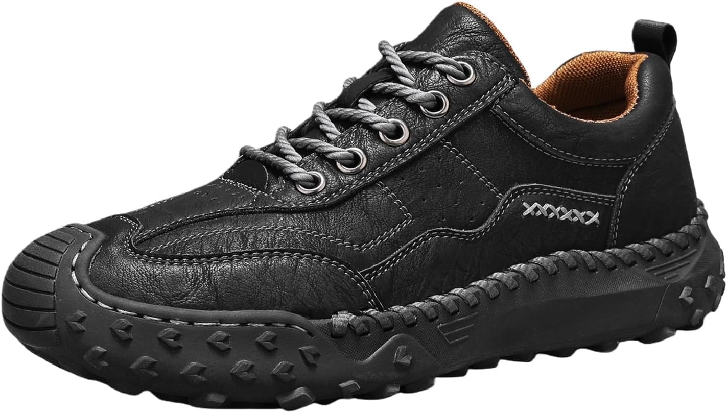Orthopedic Leather Shoes for Men Loafers Slip On Lace Up Leather Boots, Non Slip Business Casual Walking Driving Shoes Lightweight Breathable Handmade Stitching Outdoor Sneakers