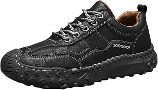 Mens Leather Casual Shoes Non-Slip Orthopedic Shoes Stitching Retro Round Toe Lace Up Loafers Comfortable Fashion Sneakers Slip On Chukka Booties Lightweight Dress Walking Driving Shoe